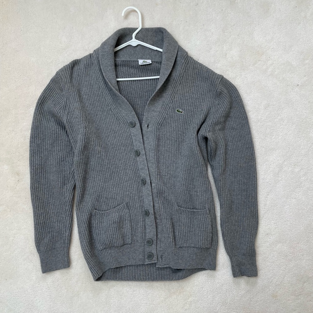 Lacoste Gray Wool Shawl Cardigan